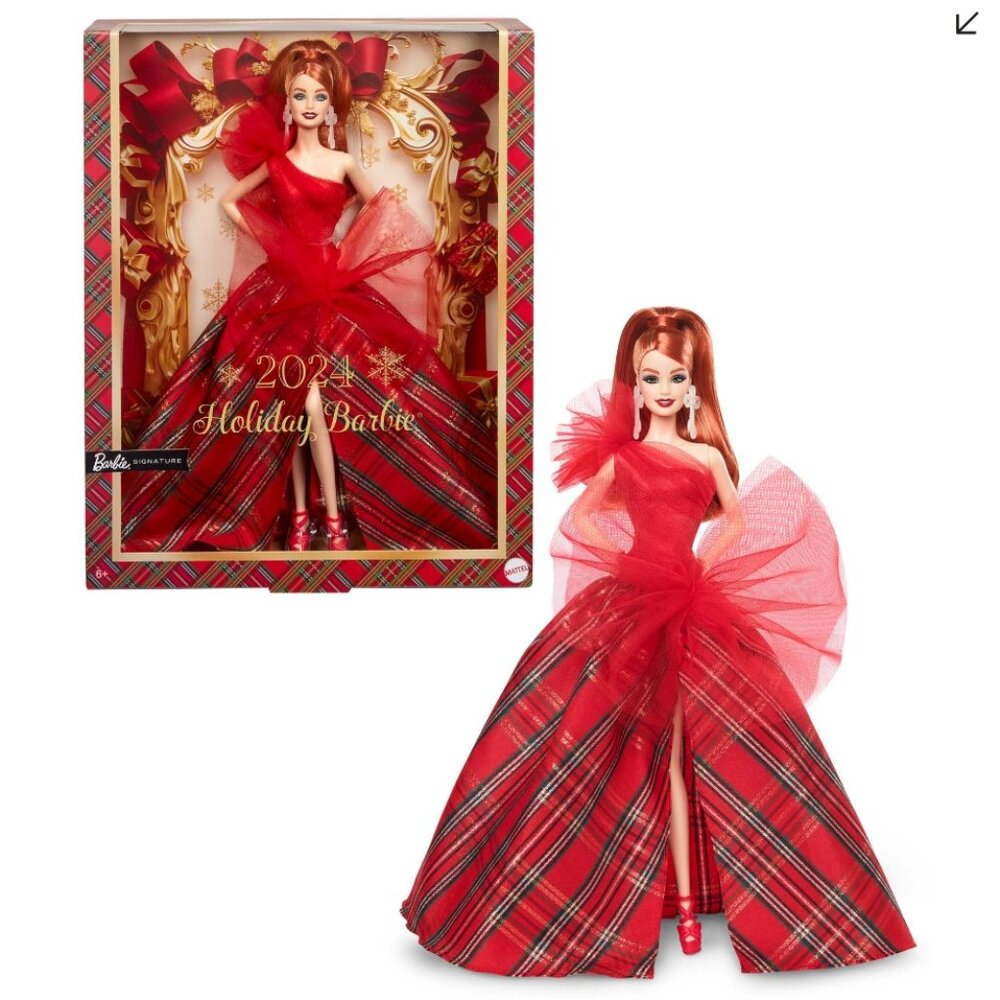 2024 Holiday Barbie Doll Signature Christmas Red Hair Red Plaid Gown NIB